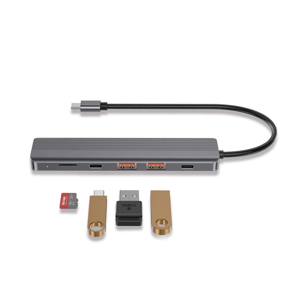 Powerology 6 in 1 Slim 4K HDMI USB-C Hub PD 100W USB MicroSD - Linkphones Center